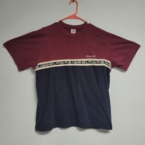 Vintage Speedo Shirt Mens Large Color Block Stripe Cotton Navy Burgundy 90s USA